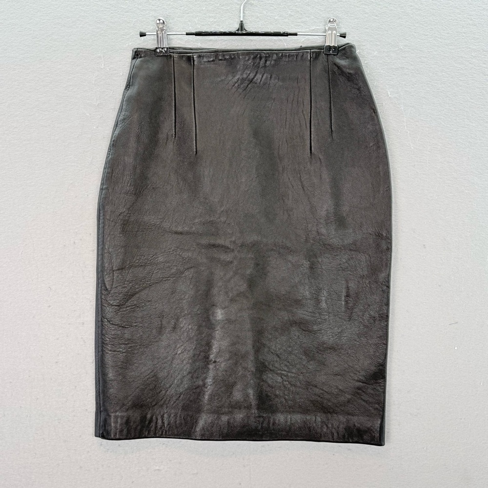 Luis Alvear - Vintage women’s black genuine leather midi skirt high waisted SZ 6